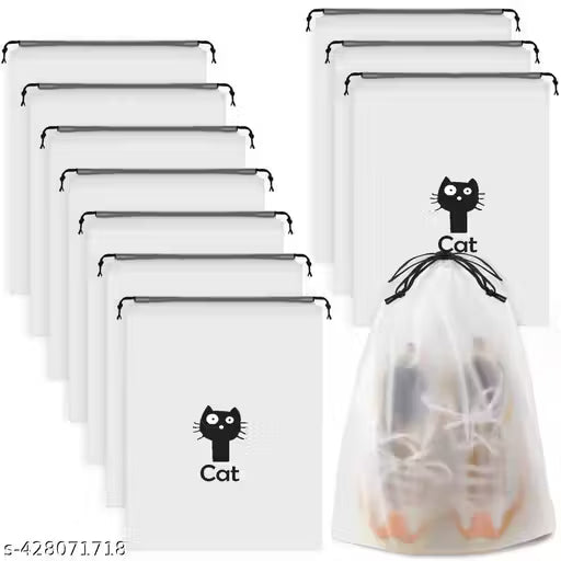 Pack of 10 Pcs Shoe Bag Cover for Shoe Storage & Travelling Drawstring Bags Waterproof, White