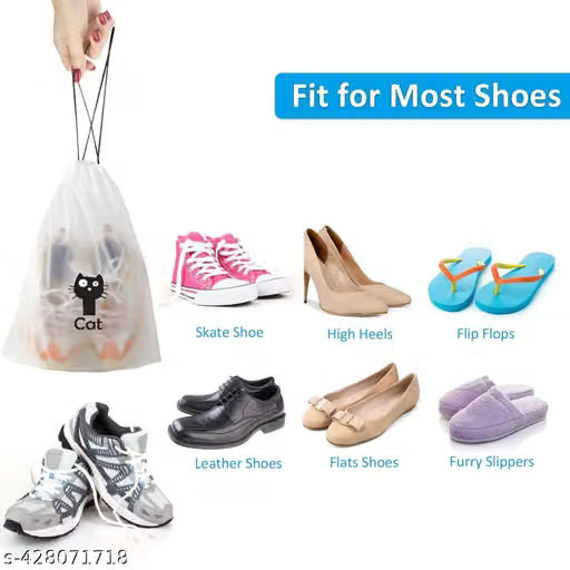 Pack of 10 Pcs Shoe Bag Cover for Shoe Storage & Travelling Drawstring Bags Waterproof, White