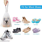 Pack of 10 Pcs Shoe Bag Cover for Shoe Storage & Travelling Drawstring Bags Waterproof, White